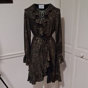 Black and Gold Polka Dot Ruffle Dress